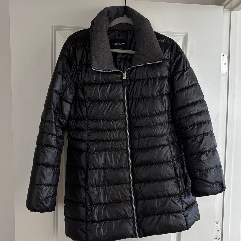 Andrew Marc Black Puffer Jacket with Gray Collar